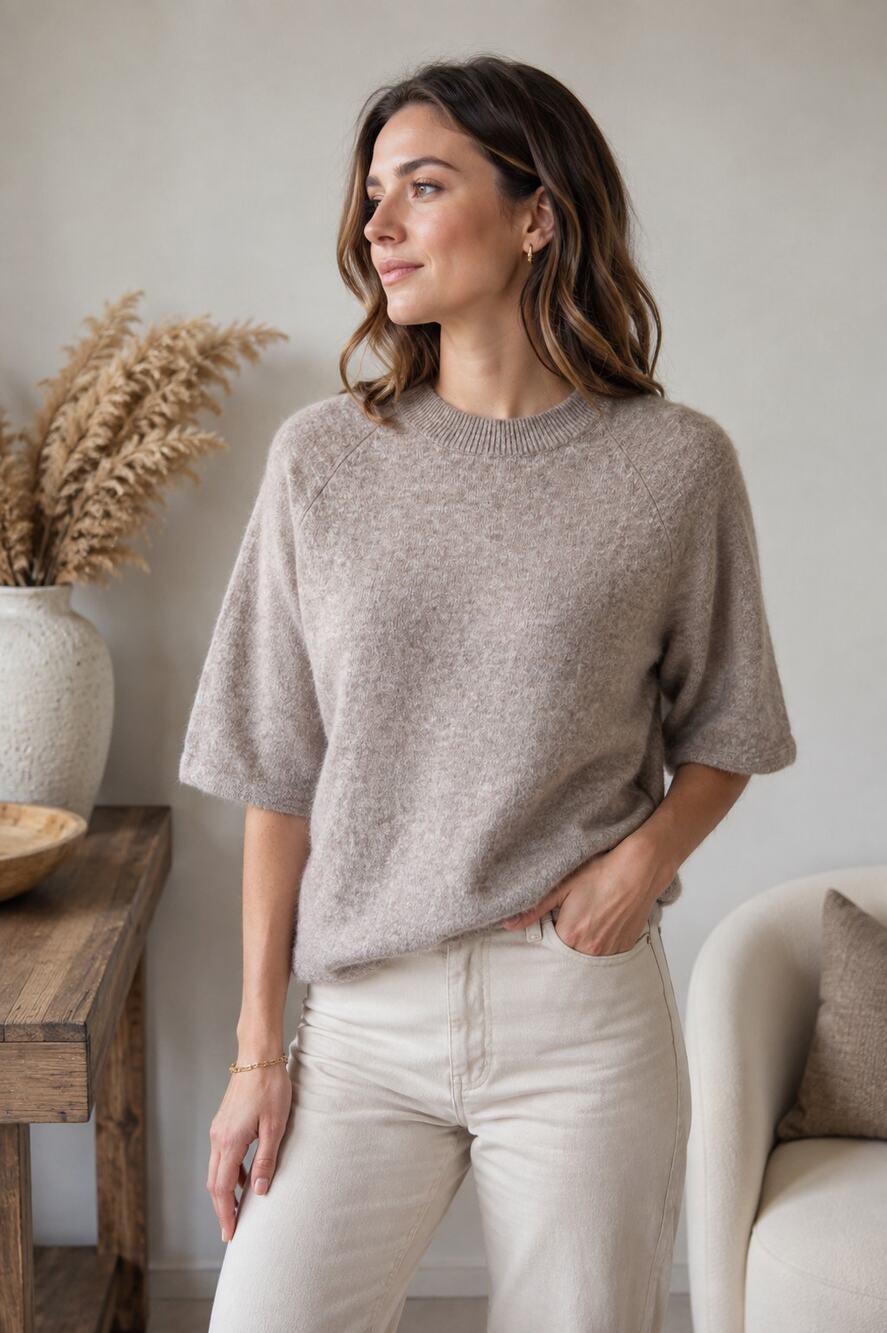 & Other Stories Womens Alpaca Blend Short Sleeve Sweater Beige Taupe XS